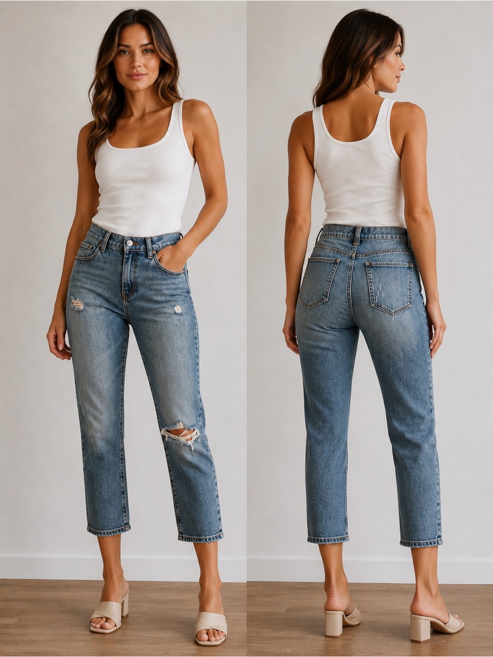 New York & Company Washed Blue Cropped High-Rise Jeans